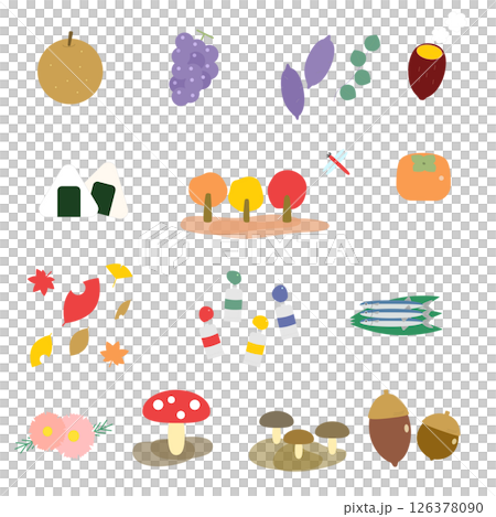 可愛的秋天插圖的集合 126378090