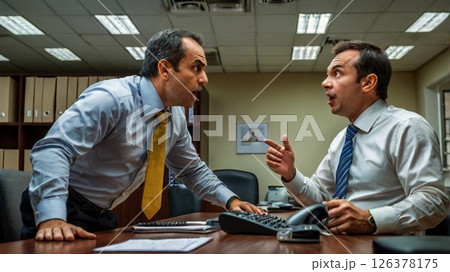 誰もが一度は心に抱える社内バトルの縮図を描いた静かで騒がしいオフィスの一幕 126378175