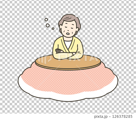こたつに入って居眠りをする高齢女性 126378285