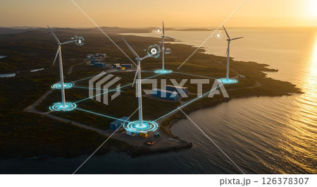 未来をつなぐ風 ― スマートグリッドと風力発電の融合3　AI生成画像 126378307