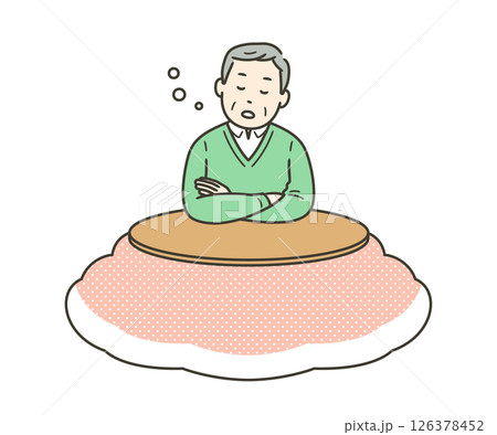 こたつに入って居眠りをする高齢男性 126378452