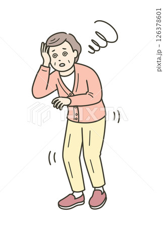 めまいを起こしふらつく高齢女性のイラスト めまいを起こしふらつく高齢女性のイラスト 126378601