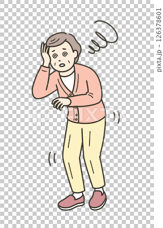 一位頭暈且不穩定的老年婦女的插圖 126378601
