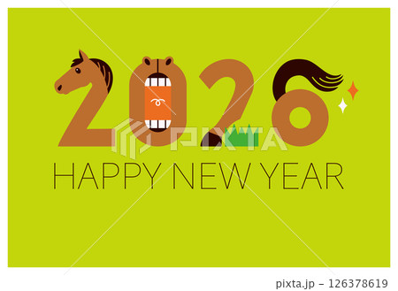 年賀状 2026年 令和八年 午年 馬 ポップ 年賀状 2026年 令和八年 午年 馬 ポップ 126378619