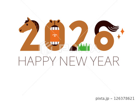 年賀状 2026年 令和八年 午年 馬 白背景 年賀状 2026年 令和八年 午年 馬 白背景 126378621