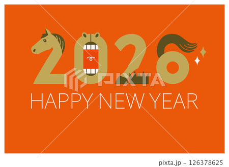 年賀状 2026年 令和八年 午年 馬 赤 年賀状 2026年 令和八年 午年 馬 赤 126378625