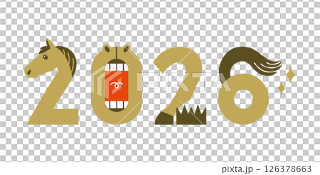 2026年　午年の年賀状素材　馬のイラストモチーフ　シンプル 126378663