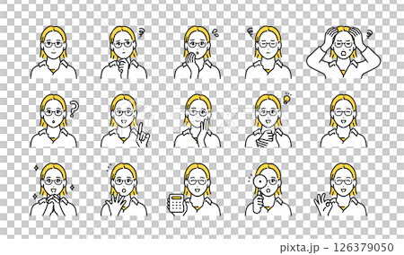 自由職業的年輕女性面部表情圖標集 126379050