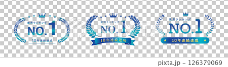 三個令人耳目一新的藍色月桂花環徽章 126379069
