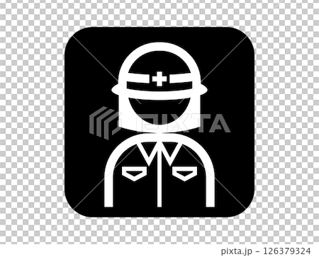 作業服を着た人のシンプルな四角いモノクロ白抜きイラストアイコン 作業服を着た人のシンプルな四角いモノクロ白抜きイラストアイコン 126379324