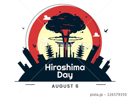Hiroshima Day Vector Illustration on August 6, featuring a Peace Dove Symbolizing Peace and a Nuclear Explosion to Commemorate the Historical Event Hiroshima Day Vector Illustration on August 6, featuring a Peace Dove Symbolizing Peace and a Nuclear Explosion to Commemorate the Historical Event 126379350