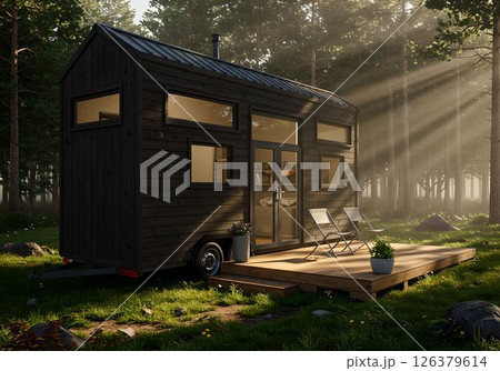 森の中にたたずむ小さなタイニーハウス5　AI生成画像 126379614