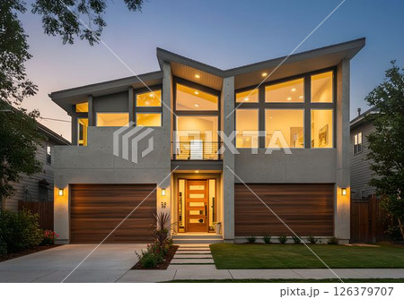モダンデザインが映える夕暮れの邸宅2 AI生成画像 モダンデザインが映える夕暮れの邸宅2 AI生成画像 126379707