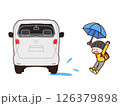 こども　雨　水たまり　驚く 126379898