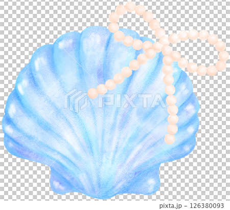 Blue Coquette Clam Seashell with Pearl Bow watercolour Blue Coquette Clam Seashell with Pearl Bow watercolour 126380093