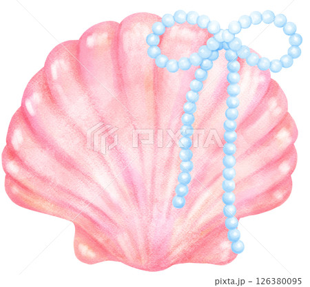 Pink Coquette Clam Seashell with Pearl Bow watercolour Pink Coquette Clam Seashell with Pearl Bow watercolour 126380095