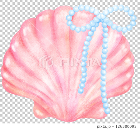 Pink Coquette Clam Seashell with Pearl Bow watercolour Pink Coquette Clam Seashell with Pearl Bow watercolour 126380095