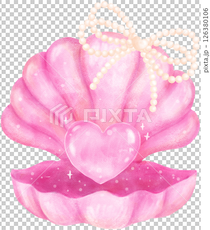 Pink Coquette Open Clam Sea Shell with Pearl Bow watercolour Pink Coquette Open Clam Sea Shell with Pearl Bow watercolour 126380106