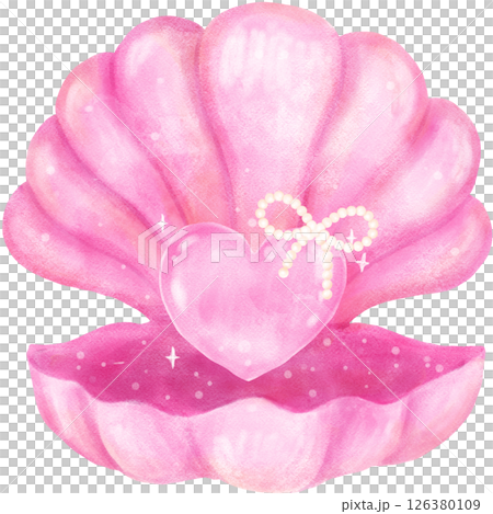 Pink Girly Open Clam Sea Shell with Pearl Bow watercolour Pink Girly Open Clam Sea Shell with Pearl Bow watercolour 126380109