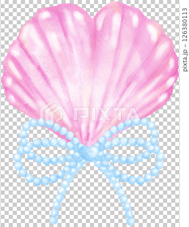 Pink Coquette Clam Seashell Heart with Blue Pearl Bow watercolour Pink Coquette Clam Seashell Heart with Blue Pearl Bow watercolour 126380113