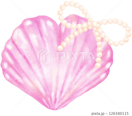 Pink Coquette Clam Seashell Heart with Pearl Bow watercolour Pink Coquette Clam Seashell Heart with Pearl Bow watercolour 126380115