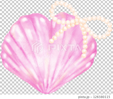 Pink Coquette Clam Seashell Heart with Pearl Bow watercolour Pink Coquette Clam Seashell Heart with Pearl Bow watercolour 126380115