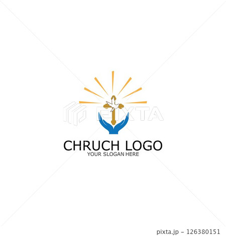 logo church.christian symbol,the bible and the cross of jesus christ-vector 126380151