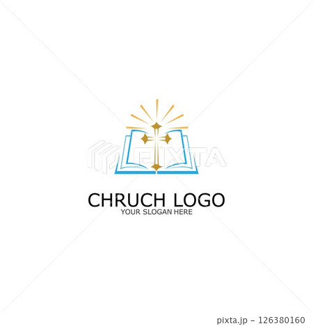 logo church.christian symbol,the bible and the cross of jesus christ-vector 126380160