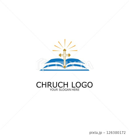 logo church.christian symbol,the bible and the cross of jesus christ-vector 126380172