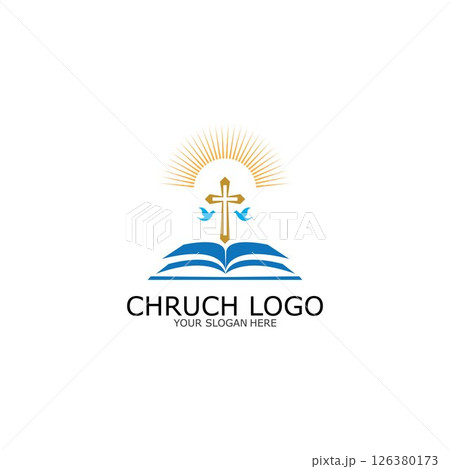 logo church.christian symbol,the bible and the cross of jesus christ-vector 126380173