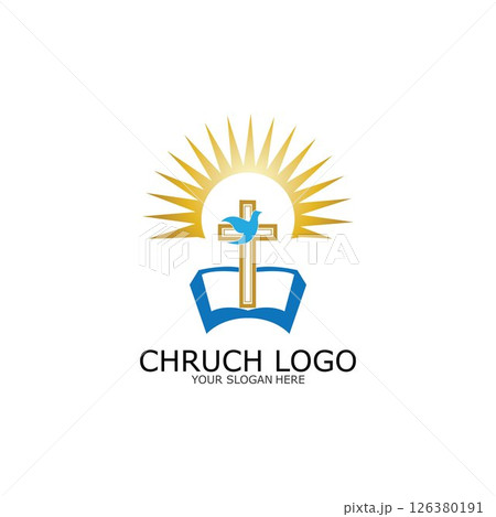 logo church.christian symbol,the bible and the cross of jesus christ-vector 126380191