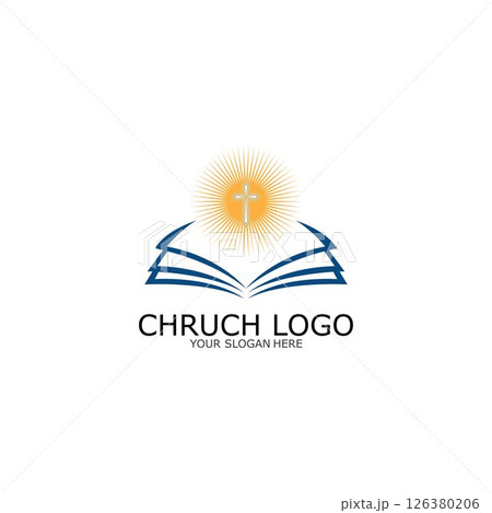 logo church.christian symbol,the bible and the cross of jesus christ-vector 126380206