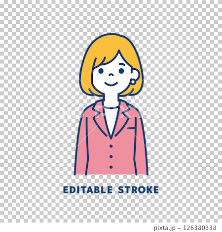 Vector illustration of a young female office worker wearing a suit_Line width can be edited 126380338