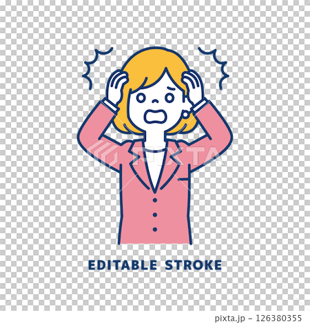 Vector illustration of a young female office worker holding her head in surprise_Line width can be edited Vector illustration of a young female office worker holding her head in surprise_Line width can be edited 126380355