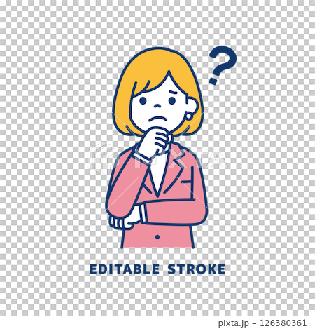 Vector illustration of a young female office worker who is worried with her hand on her chin_Line width can be edited Vector illustration of a young female office worker who is worried with her hand on her chin_Line width can be edited 126380361