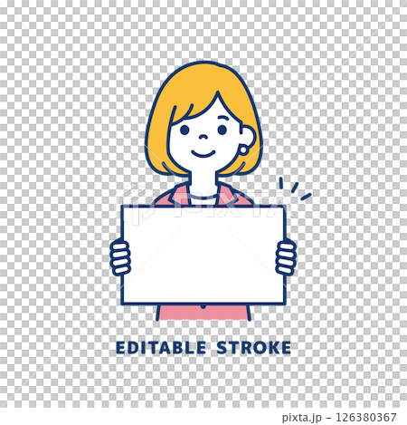 一位年輕女職員拿著留言板的向量插圖_線寬可編輯 126380367