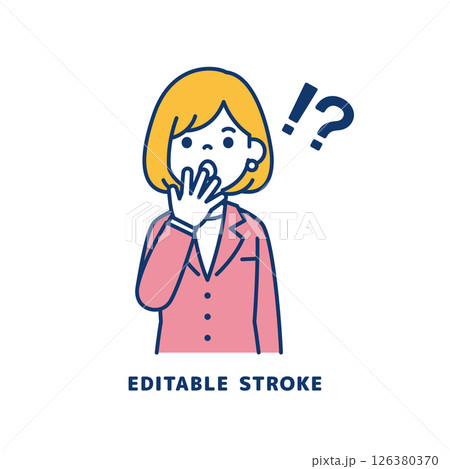 ハッとした表情で驚く、若い女性会社員のベクターイラスト素材_線幅の編集可能 ハッとした表情で驚く、若い女性会社員のベクターイラスト素材_線幅の編集可能 126380370