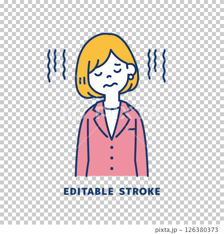 Vector illustration of a young female office worker feeling depressed_Line width can be edited 126380373