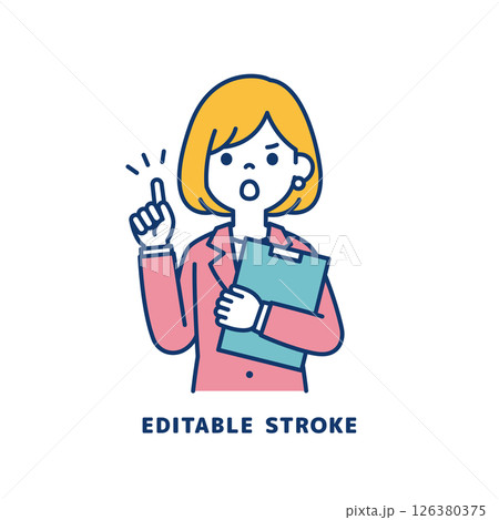資料を片手に指導する、若い女性会社員のベクターイラスト素材_線幅の編集可能 資料を片手に指導する、若い女性会社員のベクターイラスト素材_線幅の編集可能 126380375
