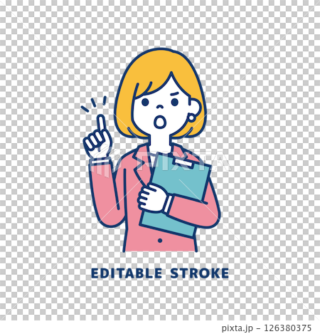 資料を片手に指導する、若い女性会社員のベクターイラスト素材_線幅の編集可能 資料を片手に指導する、若い女性会社員のベクターイラスト素材_線幅の編集可能 126380375