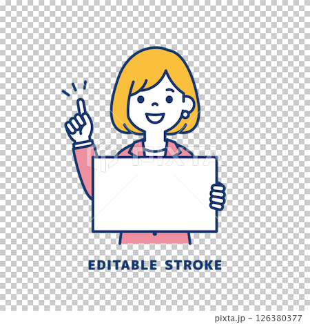 Vector illustration of a young female office worker holding a flip chart and explaining_Line width can be edited Vector illustration of a young female office worker holding a flip chart and explaining_Line width can be edited 126380377