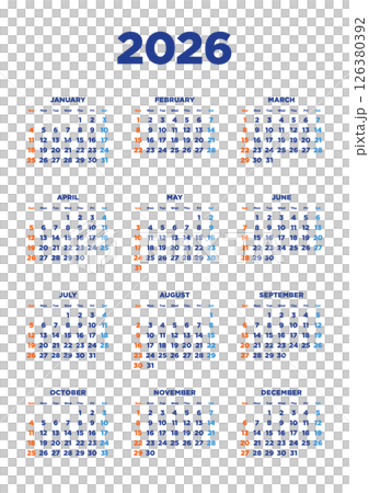 2026年　一年カレンダー縦型 126380392