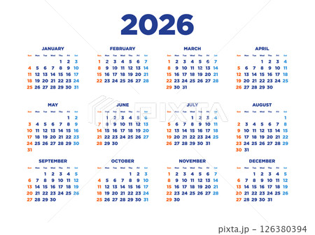 2026年 一年カレンダー横型 2026年 一年カレンダー横型 126380394