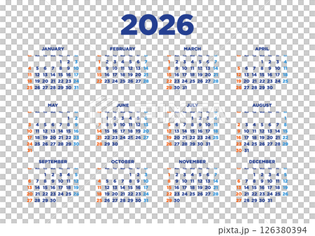 2026年 一年カレンダー横型 2026年 一年カレンダー横型 126380394