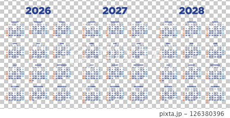 2026年〜2028年 3年間カレンダー 縦型 2026年〜2028年 3年間カレンダー 縦型 126380396