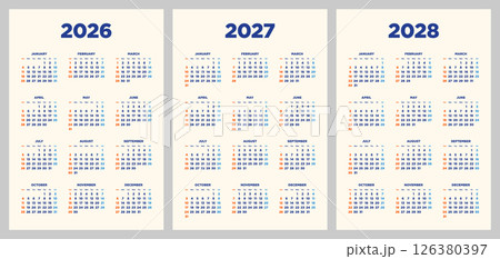 2026年〜2028年 3年間カレンダー 縦型 2026年〜2028年 3年間カレンダー 縦型 126380397