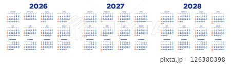 2026年〜2028年 3年間カレンダー 横型 2026年〜2028年 3年間カレンダー 横型 126380398
