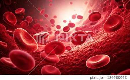 体内の血管内部を移動する赤血球をイメージした3Dイラスト  医療系素材 126380938
