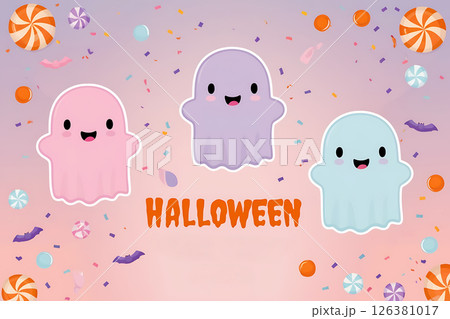 3色のかわいいおばけのイラスト 126381017