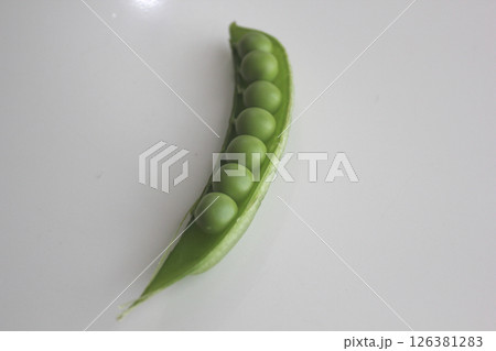 白バックで撮影したえんどう豆のイメージ写真 126381283